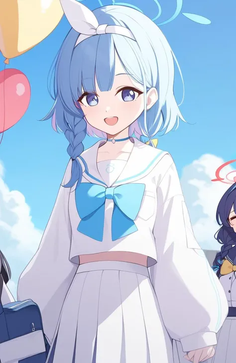 masterpiece,best quality, newest,nsfw,
1girl, arona \(blue archive\),blue eyes,colored inner hair,blue hair, smile,open mouth,looking at viewer, bow hairband,blue sailor collar,white pleated skirt,braid,choker,halo,white sailor collar,serafuku,shirt bow,long sleeves,blue school uniform, blue sky,balloon,Many balloons, standing,
<lora:kohaku_delta_style_ba_forpony-000013:1>