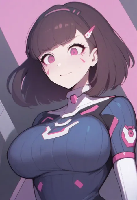 1girl, D.Va, Overwatch, danganronpa \(series\),  upper body, large breasts,