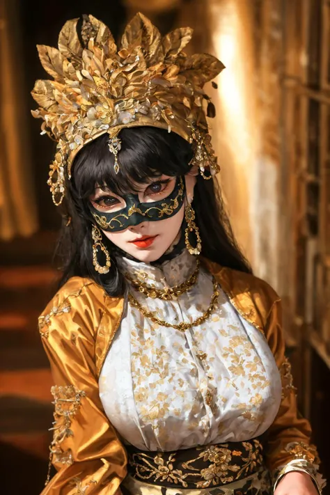 highres,absurdres,masterpiece,best quality,original,extremely detailed CG,extremely detailed wallpaper,perfect lighting,looking at viewer,bare hands,standing on stage,1girl,blurry background,
<lora:venetian-masks:0.6>, venetian-masks,