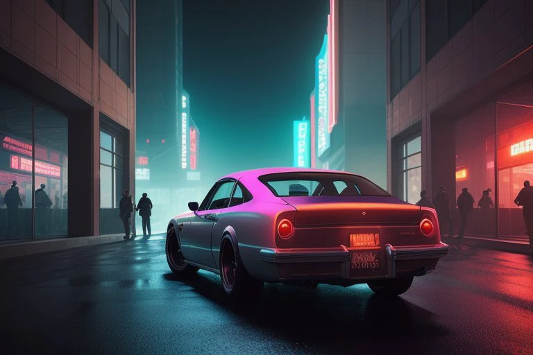 phtdzk1, incredibly detailed, photography, cinematic lighting, volumetric lighting , City streets, retro futurism, cyberpunk style, vibrant depth of color, FXAA, Chromatic Abberation, DSLR ,cphtdzk1