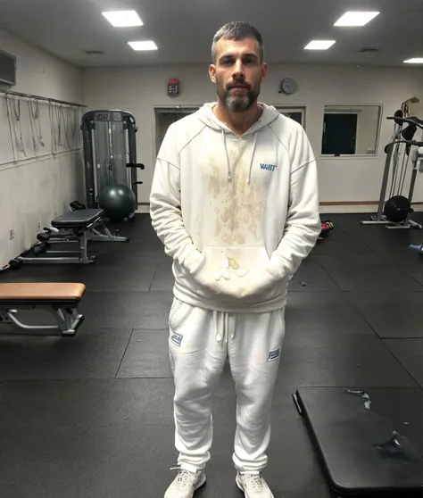 (standing man:1.2) wearing a (cumrag white clothes:1.3), on a (gym, background:1.25) <lora:cumrag-000006_v12:1:lbw=OUTALL>,
(sweaty:0.8), (yellowish:0.7) (whitish:0.8) (dry stains:1.2), goo, old, stinky, gross, sticky, nasty, disgusting, (dirty:0.6), repulsive