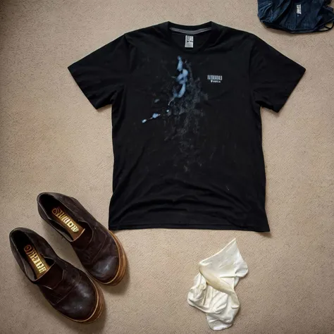 clothes (left lying displaying:1.3) on the floor, (no humans:1.15), a (cumrag black shirt:1.3), on a (bedroom, background:1.25), far away shot, <lora:cumrag-000006_v12:1:lbw=OUTALL>,
(sweaty:0.8), (yellowish:0.7) (whitish:0.8) (dry stains:1.2), goo, old, stinky, gross, sticky, nasty, disgusting, (dirty:0.6), repulsive