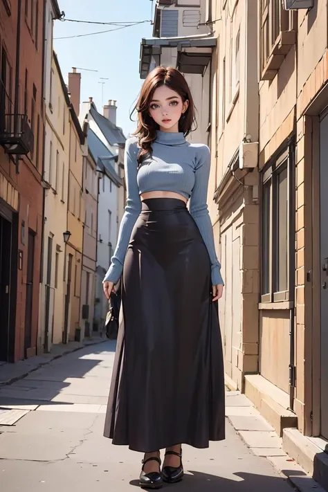 (masterpiece, best quality), 1girl, 22 years old,  <lora:GuitarLittleSisterOutiftGLSV1:1> outfit-gls, sweater, high-waist skirt, long skirt,