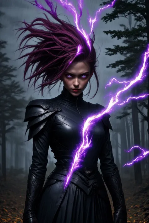 masterpiece, best quality, digital art, action, powerful character, purple glowing cracks, cracked skin, shattered skin, fractured skin, broken skin, (standing, looking to the side:1.3). female, high elf, fit, beautiful, glowing eyes, (brown hair, pony tail), torn clothes, bare arms, (upper body leather armor), night, dark forest,extremely windy, heavy rain, dark clouds, flying leaves, branches, dead trees.
A female high elf warlock raises her staff and casts an Eldritch blast spell, a vibrant iridescent beam of dark purple energy crackling along the staff ((masterpiece, best quality)), <lora:more_details:0.3>.
The spellâs light casts dynamic shadows in the mystical forest clearing, intensifying at the moment of impact. Accompanying the visual spectacle is a low, resonating hum, signaling the raw power of the spell. The warlock stands illuminated by the spellâs light, drawing the viewers eyes to her face.
<lora:r1ge - AnimeRage:1> <lora:crackedFractured_final:1.2>