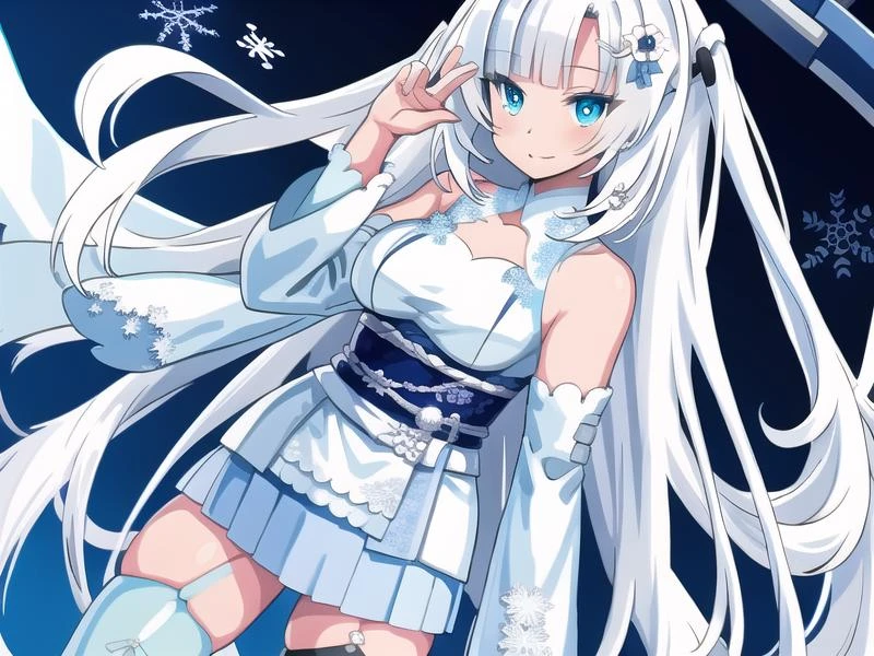 0(hyper extreme detailed),(masterpeace),(hyper extreme),(photorealistic),CG,llustration,novel illustration,1girl, <lora:WhiteCUL_v1:1>WhiteCUL,sky hair,blue eyes,hair ornament,white dress,miniskirt,sleeveless,detached sleeves,obi,thigh strap,blue thighhighs,geta,white skin,