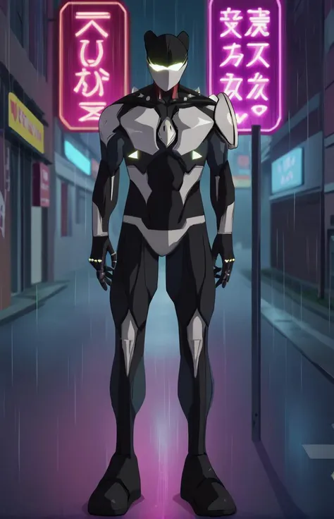 Neon noir, score_9, score_8_up, score_7_up, score_6_up, score_5_up, score_4_up, BREAK source_anime, BC-1 robot, <lora:BC1-000004:01>, <lora:Anime_Screencap:1>, screencap, , Cyberpunk, dark, rainy streets, neon signs, high contrast, low light, vibrant, highly detailed