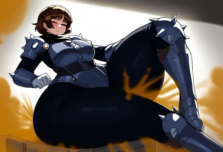 Score_9, score_8_up, source_anime, relieved expression, eyes open, Expressiveh
Masterpiece, best quality, excellent quality, volumetric lighting, intricate details, high quality face, cinematic lighting,
wide hips, thick thighs, ((solo)), bubble butt, hyper ass, medium breast, slim waist, massive butt,
Fart, farting, big fart, huge fart, massive fart, ginormous fart, hyper fart, brown fart, gas cloud, brown gas,
sitting, leg lift, looking at viewer, front view, ,
ptMako, short hair, crown braid, bikesuit, shoulder spikes, black scarf, white gloves, armored boots