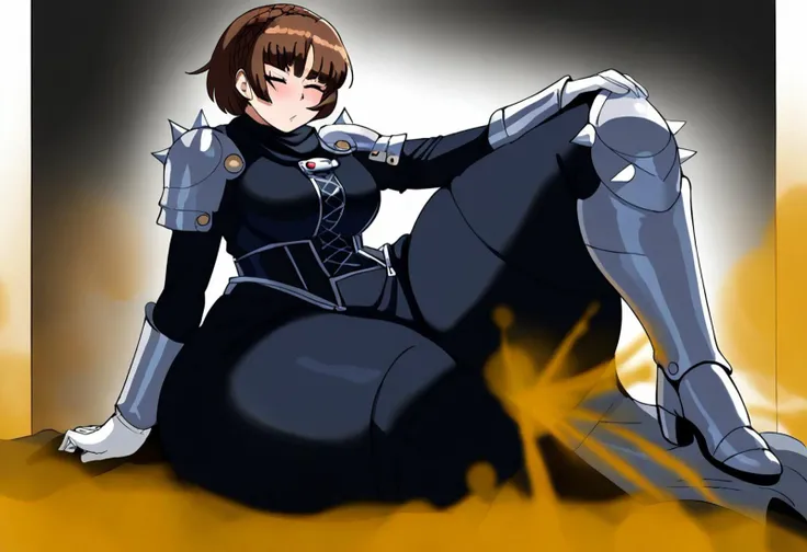 Score_9, score_8_up, source_anime, relieved expression, eyes open, Expressiveh
Masterpiece, best quality, excellent quality, volumetric lighting, intricate details, high quality face, cinematic lighting,
wide hips, thick thighs, ((solo)), bubble butt, hyper ass, medium breast, slim waist, massive butt,
Fart, farting, big fart, huge fart, massive fart, ginormous fart, hyper fart, brown fart, gas cloud, brown gas,
sitting, leg lift, looking at viewer, front view, ,
ptMako, short hair, crown braid, bikesuit, shoulder spikes, black scarf, white gloves, armored boots