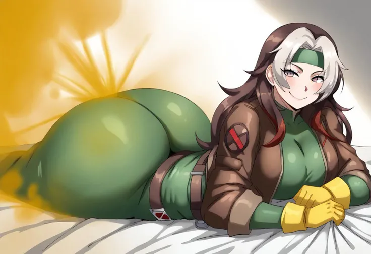 Score_9, score_8_up, source_anime, Expressiveh, eyes open, smile,
Masterpiece, best quality, excellent quality, volumetric lighting, intricate details, high quality face, cinematic lighting,
wide hips, thick thighs, ((solo)), bubble butt, hyper ass, medium breast, slim waist, massive butt,
Fart, farting, big fart, huge fart, massive fart, hyper fart, brown fart, gas cloud, brown gas,
Lie prone, looking at viewer,
DEFrogue, long hair, dyed bangs, headband, bodysuit, jacket, yellow gloves, belt, light grey eyes,