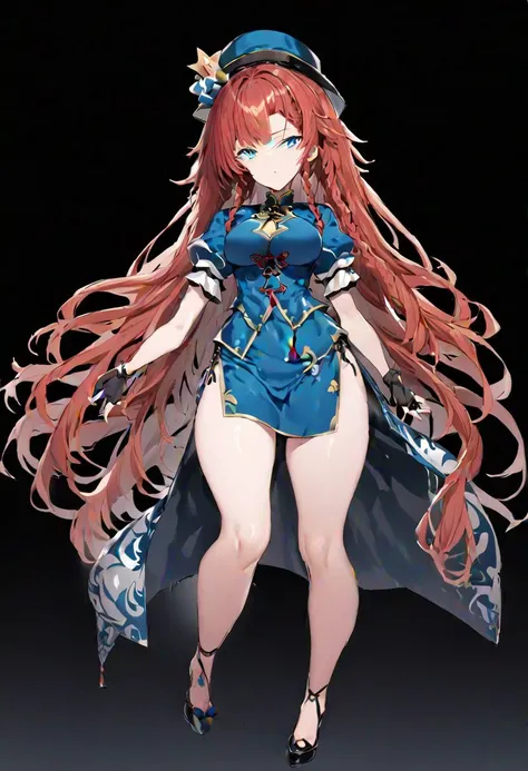 masterpiece, best quality, ultra-detailed, beautiful, nai3, 1girl, solo, full_body, tachi-e,
((hong_meiling)):2, solo, 1girl, chinese_clothes, star_hat_ornament, long_hair, hat, blue_eyes, short_sleeves, braid, vest, puffy_short_sleeves, red_hair, black_gloves, twin_braids, fingerless_gloves,