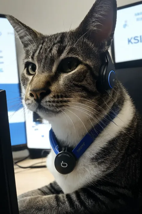 photorealistic photo of celestecat, working at a call center, wearing a headset, (masterpiece:1.1), (best quality:1.1), beautiful, (intricate details), unity 8k wallpaper, ultra detailed, aesthetic, perfect lighting, <lora:Celeste - AM:0.8>