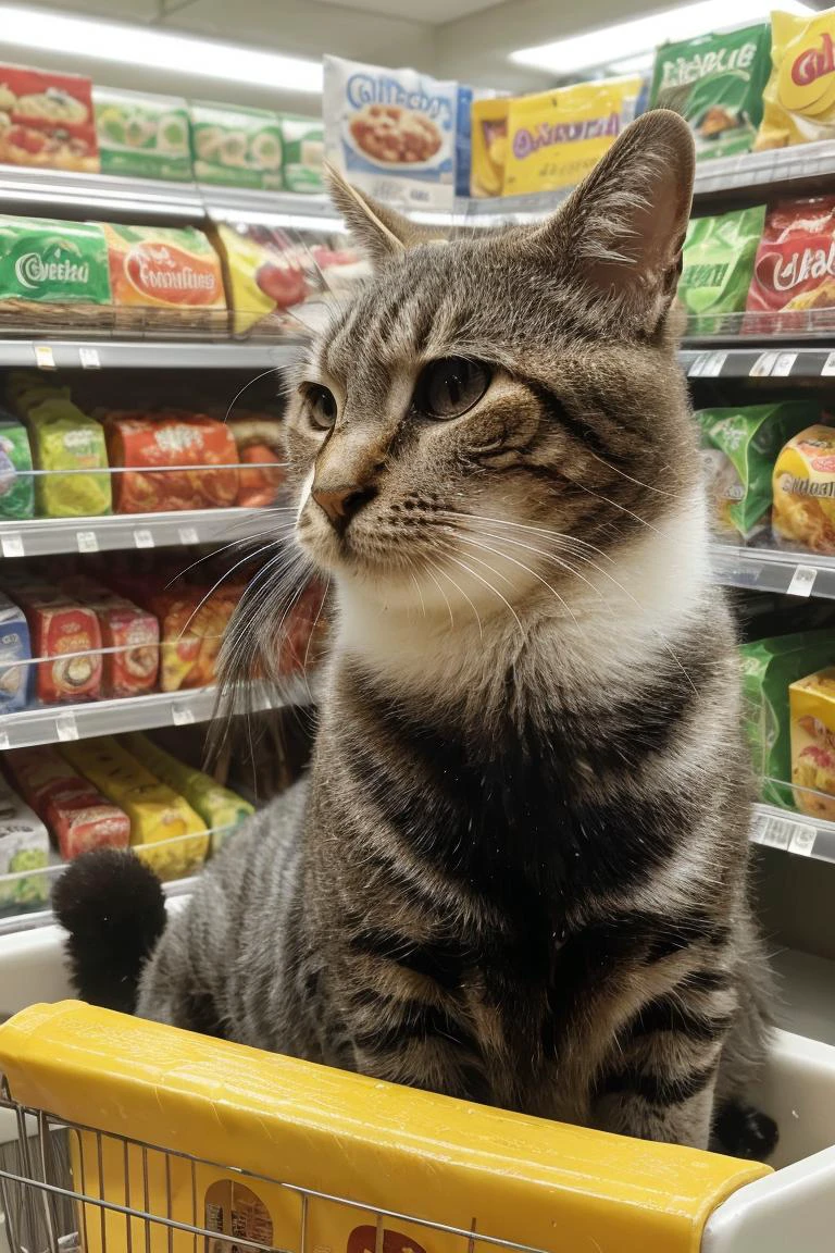 photorealistic photo of celestecat, at the supermarket, shopping for food, (masterpiece:1.1), (best quality:1.1), beautiful, (intricate details), unity 8k wallpaper, ultra detailed, aesthetic, perfect lighting, <lora:Celeste - AM:0.8>