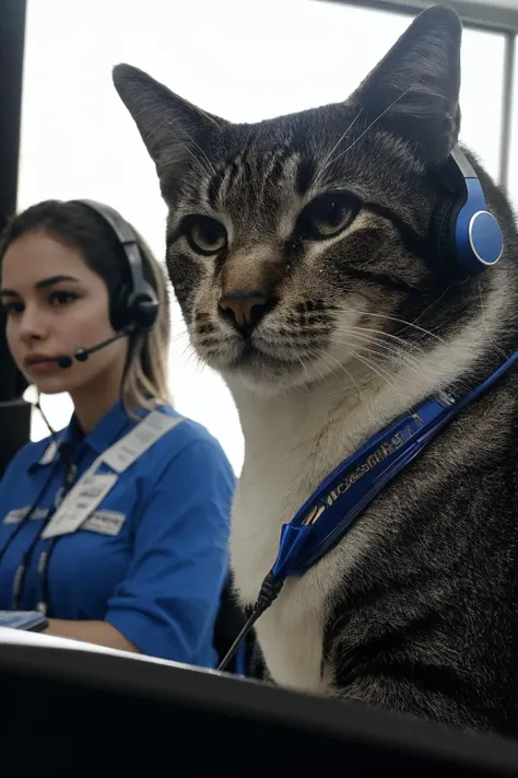 photorealistic photo of celestecat, working at a call center, wearing a headset, (masterpiece:1.1), (best quality:1.1), beautiful, (intricate details), unity 8k wallpaper, ultra detailed, aesthetic, perfect lighting,  <lora:Celeste - AM:0.8>