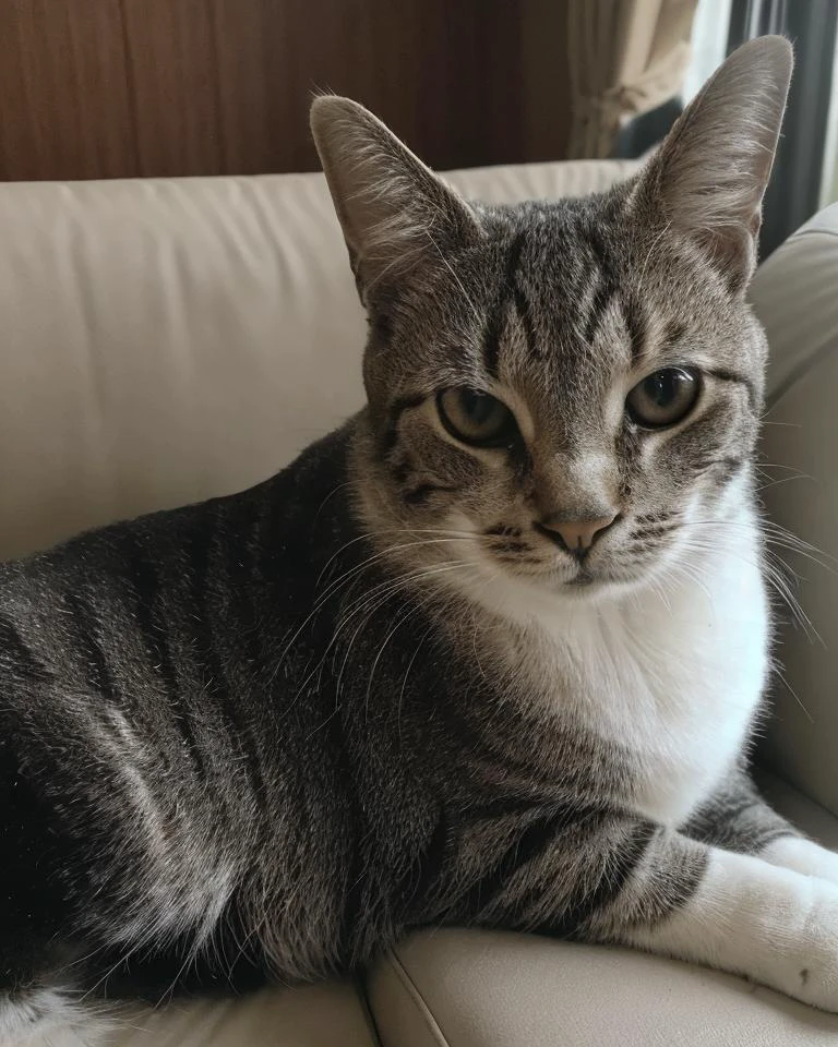 photorealistic photo of celestecat, at home, on a couch, playing, (masterpiece:1.1), (best quality:1.1), beautiful, (intricate details), unity 8k wallpaper, ultra detailed, aesthetic, perfect lighting, <lora:Celeste - AM:0.75>