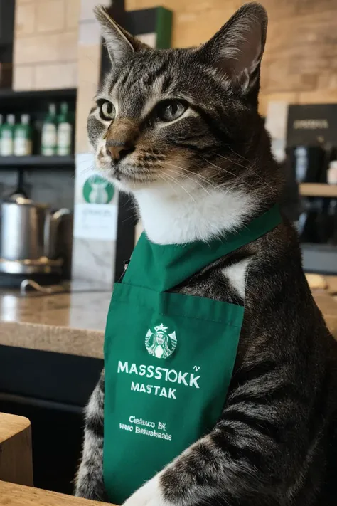 photorealistic photo of celestecat, wearing a green apron, working at starbucks, (masterpiece:1.1), (best quality:1.1), beautiful, (intricate details), unity 8k wallpaper, ultra detailed, aesthetic, perfect lighting, <lora:Celeste - AM:0.8>