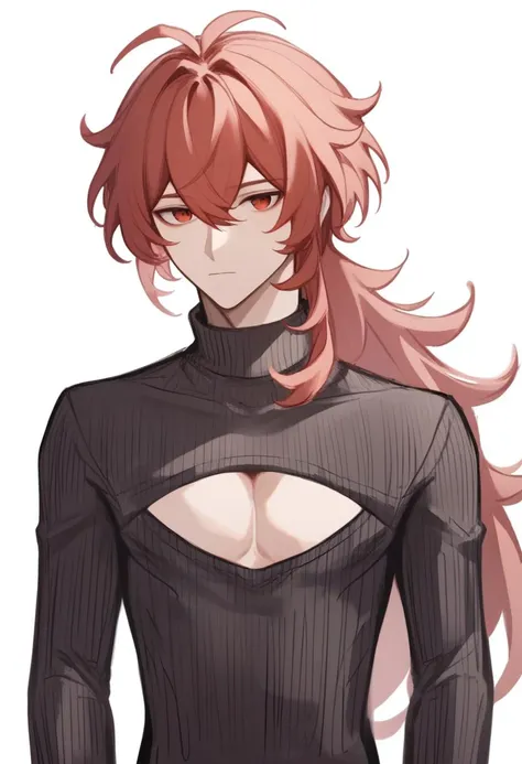 score_9,score_8_up,score_7_up,<lora:diluc_pony:1>,1boy, alternate_costume, black_sweater, closed_mouth, clothing_cutout, commentary_request, diluc_\(genshin_impact\), hair_between_eyes, highres, long_sleeves, male_focus, open-chest_sweater, pectoral_cleavage, red_eyes, red_hair, ribbed_sweater, simple_background, sketch, solo, turtleneck_sweater, upper_body, very_long_hair, white_background