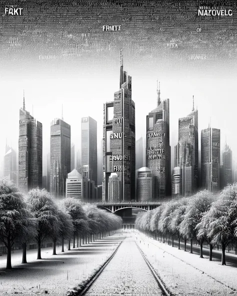 made of dvr-txt, landscape of a Frankfurt, Snowing, Computer Art, Grayscale, <lora:dvr-txt:1>