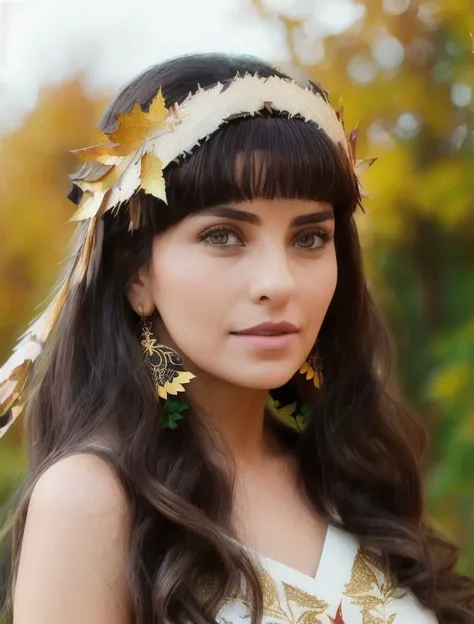 Masterpiece, Cute , beautiful (zxzxasli:1.2) drill hair, wearing gold laced dress, autumn, leaves, trees, best quality, samdoesarts, portrait, intricate detail, relaxing, brown eyes, headdress, detailed eyes, big pupils, brown eyes
, <lora:asli2bat20ecos-000026:0.9>