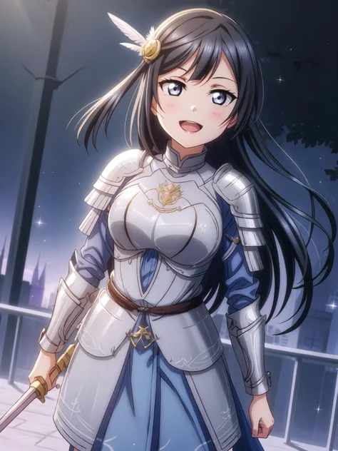 <lora:Koto-Umi-Riko-Shizu-Setsu-LLAS:0.8> <lora:GoodHands-beta2:1> <lora:veye3:0.8> <lora:hyperrefiner_v090:0.6> <lora:add_detail:0.6>
(beautiful eyes:1.4), (detailed face and eyes:1.4), (masterpiece:1.2), (best quality:1.2), (highres:1.2), (perfect anatomy:1.2),
(light particles:1.1), (lens flare:1.1), (sunbeam:1.1), (depth of field:1.1), sparkle background,
(1girl:1.2), (cowboy shot:1.2), looking at viewer
BREAK
(setsuna-llas:1.3), (sidelocks, feather hair ornament, hair flower:1.1), (long hair:1.1), (huge breasts:1.2), narrow waist, lips, smile, (:d:1.3)
BREAK
<lora:Sword_Helm:0.5>
(sword_helm:1.4), (holding sword:1.5), (armor:1.5), (knight:1.2), (outdoor, castle background:1.2)
