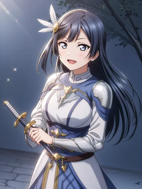 <lora:Koto-Umi-Riko-Shizu-Setsu-LLAS:0.8> <lora:GoodHands-beta2:1> <lora:veye3:0.8> <lora:hyperrefiner_v090:0.6> <lora:add_detail:0.6>
(beautiful eyes:1.4), (detailed face and eyes:1.4), (masterpiece:1.2), (best quality:1.2), (highres:1.2), (perfect anatomy:1.2),
(light particles:1.1), (lens flare:1.1), (sunbeam:1.1), (depth of field:1.1), sparkle background,
(1girl:1.2), (cowboy shot:1.2), looking at viewer
BREAK
(setsuna-llas:1.3), (sidelocks, feather hair ornament, hair flower:1.1), (long hair:1.1), (huge breasts:1.2), narrow waist, lips, smile, (:d:1.3)
BREAK
<lora:Sword_Helm:0.5>
(sword_helm:1.4), (holding sword:1.5), (armor:1.5), (knight:1.2), gauntlets, (outdoor, castle background:1.2)