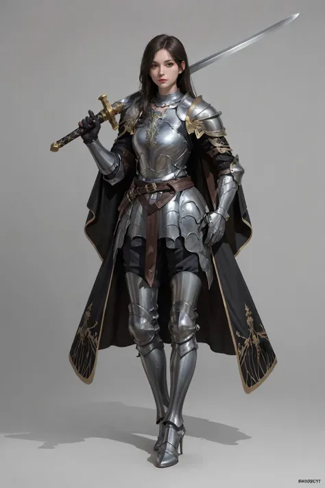 <lora:Over_shoulder-15:0.6>,Over_shoulder,Sword_Helm,standing,full body,armored boots,greaves,belt,knight,necklace,cape,armor,high heels,((holding sword)),shoulder armor,vambraces,breastplate,gauntlets,pauldrons,full armor,helmet removed,plate armor,dynamic pose,, (masterpiece, best quality, high quality, highres, ultra-detailed),