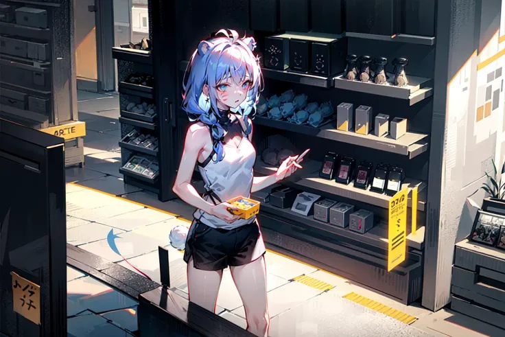 (masterpiece, sidelighting, finely detailed beautiful eyes: 1.2),
view and looking_afar, FloralWhite tinted tri_braids style and MediumSlateBlue vertical-striped eye of step-sister wearing paint splatter on face and bunny mixture of GhostWhite and Navy of hobble_dress or wearing Lavender of gym_shorts, bear of sleeveless_turtleneck and party_hat or wearing squirrel ears and cross_earrings , crossed_legs, shopping or posture_of_at_least_two_characters, gardening, shushing,