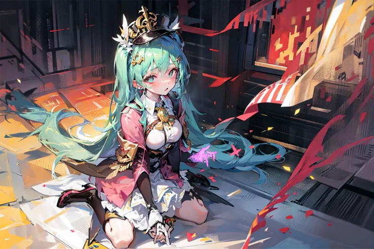 (masterpiece, sidelighting, finely detailed beautiful eyes: 1.2),
view and looking_at_breasts, Magenta two-tone braided_bangs style and LimeGreen zipper eye of half-sister wearing monocle and rainbow mixture of Cyan and LightGoldenrodYellow of tangzhuang or wearing HoneyDew of , dog of collared_shirt and aviator_cap or wearing ermine ears and single_earring , crucifixion, giving or wariza, bouncing, sketching,