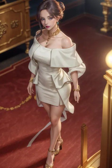 highres,absurdres,masterpiece,best quality,original,extremely detailed CG,extremely detailed wallpaper,perfect lighting,standing on the stage,blurry background,(from above),looking at viewer,
<lora:CHAR+SaraliyaCorwen_1:0.75>,saraliya,single hair bun,long hair,makeup,lipstick,jewelry,milf,mature female,beautiful elegant woman,<lora:GoodHands-beta2:1>,
