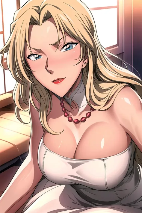 Simple White Background,
Red Dress,collarbone, cleavage, Red gloves, 
<lora:Vermouth_Detective_Conan-KK77-V1:0.7>,Necklace,
blonde hair,Bangs,Blue_eyes,lipstick,
<lora:Mariana_Luciano_NON_VIRGIN-KK77-V1:0.3>,<lora:more_details:0.1>,
1 girl, 20yo,Young female,Beautiful Finger,Beautiful long legs,Beautiful body,Beautiful Nose,Beautiful character design, perfect eyes, perfect face,expressive eyes,perfect balance,
looking at viewer,(Focus on her face),closed mouth, (innocent_big_eyes:1.0),Light_Smile,
official art,extremely detailed CG unity 8k wallpaper, perfect lighting,Colorful, Bright_Front_face_Lighting,shiny skin, 
(masterpiece:1.0),(best_quality:1.0), ultra high res,4K,ultra-detailed,
photography, 8K, HDR, highres, absurdres:1.2, Kodak portra 400, film grain, blurry background, bokeh:1.2, lens flare, (vibrant_color:1.2),professional photograph, 
(Beautiful,large_Breasts:1.4), (beautiful_face:1.5),(narrow_waist),