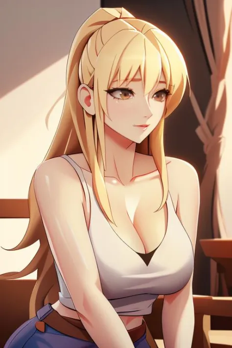masterpiece,best quality,absurdres,photorealistic,mature female,sagging breasts,<lora:nalian:0.6>, long_hair,blonde_hair,large_breasts,cleavage,collarbone,
