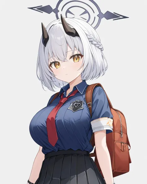 sena \(blue archive\),1girl, halo, solo, white_background, breast_pocket, black_skirt, looking_at_viewer, school_uniform, simple_background, black_horns, red_necktie, black_shirt, pleated_skirt, french_braid, demon_horns, short_sleeves, large_breasts, school_bag, collared_shirt, backpack
<lora:sena_(blue_archive)_image207_2023-11-28:1>halo. gorgeous,key visual, vibrant, studio anime,award-winning, professional, highly detailed,high budget, cinemascope