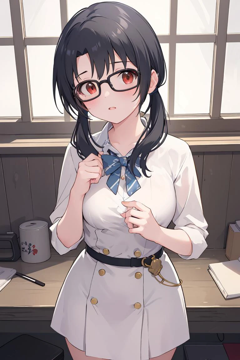 (masterpiece, best quality), 1girl, <lora:brj-sayoko-v1.1:1> takayama sayoko, black hair, low twintails, brown eyes, glasses,