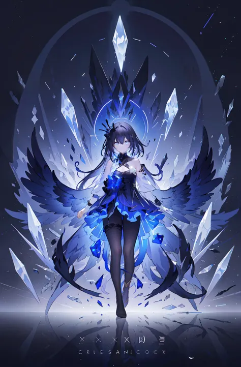 simple_black_background, black and white theme, Sense of coordination, sense of order, mathematics beauty, (((cover design))), (((((cover art))))), ((trim)), album_art, official art, (Master's work),
<lora:yongye-v100-000027:0.8:lbw=OUTALL>, yongye, 1girl, dress, pantyhose, blue eyes, long black hair, low wings, dark angel, (lower wings:1.2),
chessboard, chess, white geometry, black geometry, reflection, crystal_art, pattern_design, creative, Mystery pattern, black crystal decorate, black crystal, (architectural art), ((geometric art)), pattern design, creative,
------,
Low saturation, grand masterpiece, Perfect composition, film light, light art