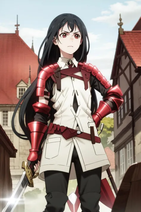 1girl, angeline, adventurer-outfit, sword, standing, holding weapon, <lora:s-rank:1>, , highres, absurdres,