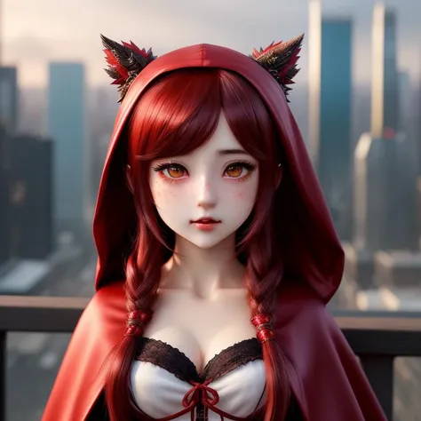 gorgeous, beautiful, red ridding hood, long hairs, red silk, freckles, drunk, disheveled hairs, angry, crazy, absurde, stupid, smiling, city in background, surprised, embarrassed, highly detailed, Hyperrealism, ultra realistic, flying leafs, ultra detailed, Hyperrealism, stunning environment, cyberpunk, 4k, 8k, hdr, photography, art, masterpiece, 50mm, intricate, bjddoll, <lora:Bjd Dolls v1:1>