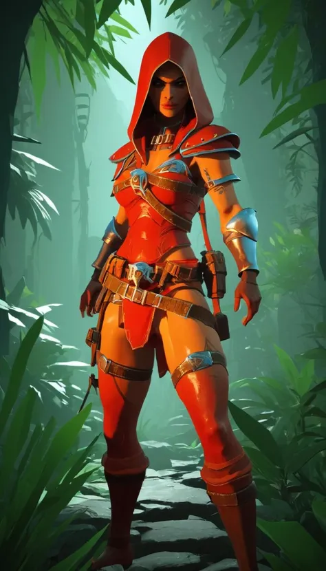 low-poly style Cinematic scene, hero view, diablo 4, female rogue, action pose, <lora:diablo_4_rogue_v0.0.2:1>, jungle, masterpiece, best quality, high quality, absurdress . low-poly game art, polygon mesh, jagged, blocky, wireframe edges, centered composition