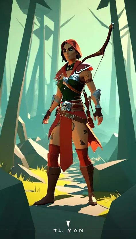 low-poly style Cinematic scene, hero view, d4r rogue <lora:diablo_4_rogue_v0.0.3:1>, action pose, nature, detailed background, masterpiece, best quality, high quality, absurdres . low-poly game art, polygon mesh, jagged, blocky, wireframe edges, centered composition