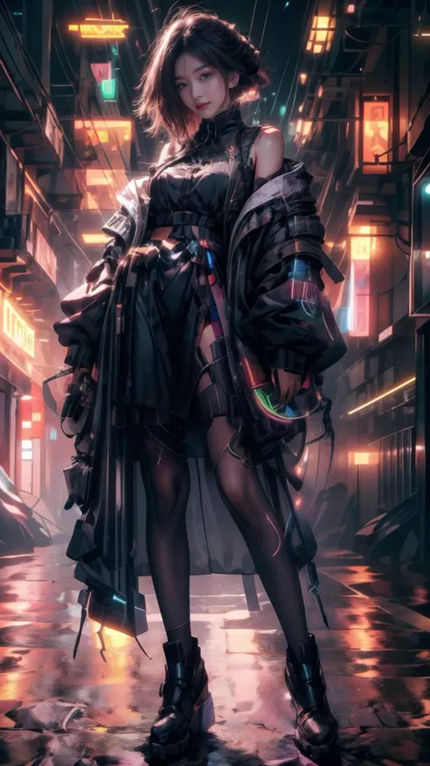 (Realistic),masterpiece,best quality,cinematic lighting,natural shadow,highest detail,professional photography,detailed background,depth of field,insane details,intricate,aesthetic,detailed face,subsurface scattering,looking at viewer,Jib Shot,
1girl,photo of a cute girl,full body,light smile,charming,20yo,Crimped Hair.Swaying hair,Gunmetal gray hair,Muted Tones,outdoors,Surprised,
<lora:GoodHands-vanilla:1>,<lora:add_detail:1>,<lora:Better light:1>,<lora:easttechwear:1>,<lora:CyberPunkAISD15p:0.6>,cyberpukai,<lora:cyberpunk_overwatch:0.5>,