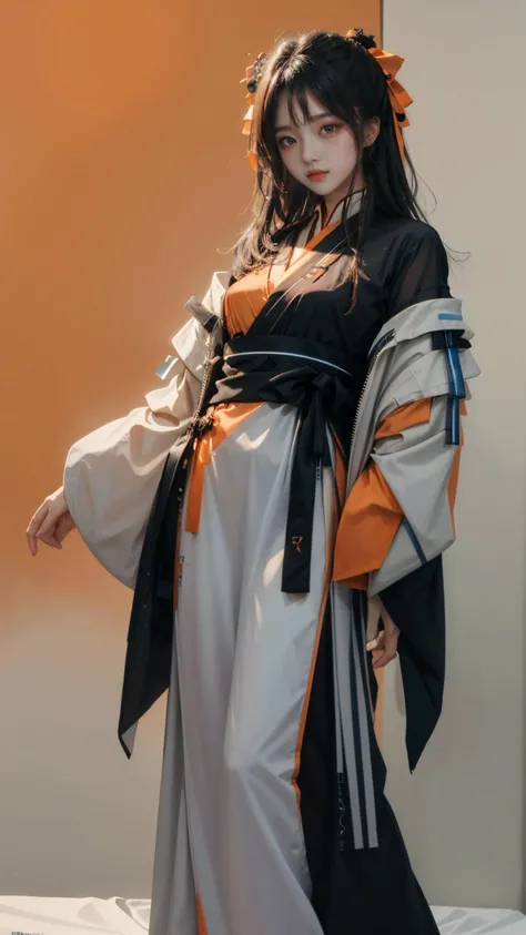masterpiece, best quality,highres, 1girl, <lora:easttechwear:0.8>\(orange, hanfu\), white background, <lora:Tangbohu Detail Maker LoRA (å伯èç»èå¶é LoRA)_v1.0 lite:1>,