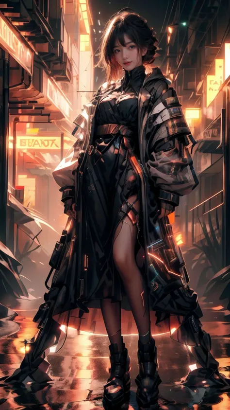 (Realistic),masterpiece,best quality,cinematic lighting,natural shadow,highest detail,professional photography,detailed background,depth of field,insane details,intricate,aesthetic,detailed face,subsurface scattering,looking at viewer,Long Shot,
1girl,photo of a cute girl,full body,light smile,charming,20yo,Fishtail Braid Hair.Blunt bangs,Copper hair,Gold and silver tones,outdoors,Driving,
<lora:GoodHands-vanilla:1>,<lora:add_detail:1>,<lora:Better light:1>,<lora:easttechwear:1>,<lora:CyberPunkAISD15p:0.6>,cyberpukai,<lora:cyberpunk_overwatch:0.5>,
