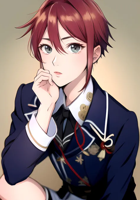 masterpiece, best quality, highres, high quality, 1boy, solo, male focus, looking at viewer, upper body, hair, realistic, free pose, shinano, military uniform<lora:Shinano_Toushirou-09:1>