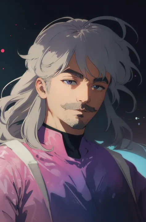 (1boy) , (male focus) ,<lora:gender_slider_v1:-3>,GS-Masculine, man, South Sudanese, (Gray eyes ), Natural eyebrows, (light blonde absurdly long hair hairstyle with mustache facial hair), muscular body shape,wearing pinksuit with cufflinks,<lora:ClothingAdjuster3:-0.75>, (solo focus), face, Looking off to the side, Melancholic facial expression , Peace Sign, (masterpiece),(best quality),(high resolution:1.4),highres,extremely delicate and beautiful,8k,flawless,famous artwork,picture-perfect,detailed hair,detailed face,highly detailed,extreme detailed,shallow depth of field,detailed background,elegant,majestic,hard focus,original,high contrast,,<lora:1blacklight:0.8>,<lora:1epi_noiseoffset2:0.65>,,glowingdust,bokeh,<lora:glowingdust_20230806143817:0.25>, background Speakeasy-style jazz bars at Twilight,<lora:anmiV72:0.8>