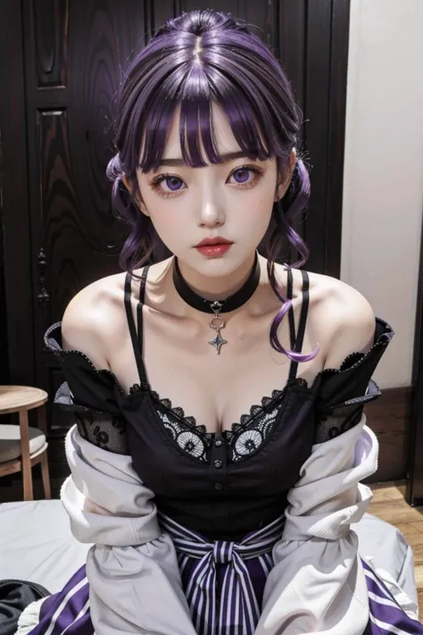 1girl, kwf, KAFKA, PURPLE EYES, purple hair, <lora:kwFemaleNoTagFixDim256_v11-000007:0.4>, <lora:PAseer'KafukaV1:0.6>