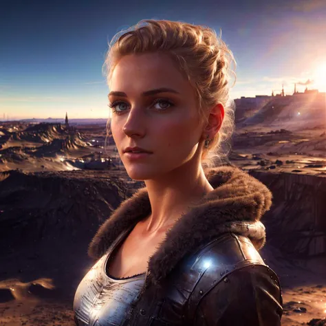 raw photo of European full-body young woman dressed light skirt, breast tightener, 23 years old, hyper detailed realistic face, realistic eyes, detailed skin pores, woman stands in the middle of the wasteland, close up, <lora:SyFyEye1_v1.0:1>, fantastic cinema shot, 8k hdr reflections, ruined city on background, looking directly at the camera, realistic shadows and reflections, high resolution beautiful face portrait
