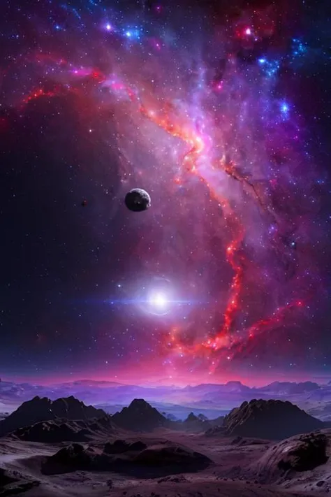 deep space amidst the vast expanse of stars, (black hole:1.2)planets and galaxies in the distance.(((masterpiece))), ((best quality)), realistic, 8k, ultra-detailed, realistic, scenery, Concept Art, Highly detailed RAW colour Photo, particle effects, raytracing, cinematic lighting, narrow depth of field, wide angle lens, Agfa film, sharp focus, cinematic, <lora:syfyeye1_v10:1>