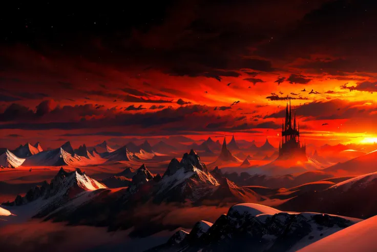 (Realistic:1.5) SyFyEye1, sunset, dark, surreal, castle, signature, dark, 1other, mountain, wings, red sky, above clouds, gloves, scenery, ship, bare tree, lake, tower, ambiguous gender, snow, aurora, <lora:SyFyEye1_v2.0:0.8>
