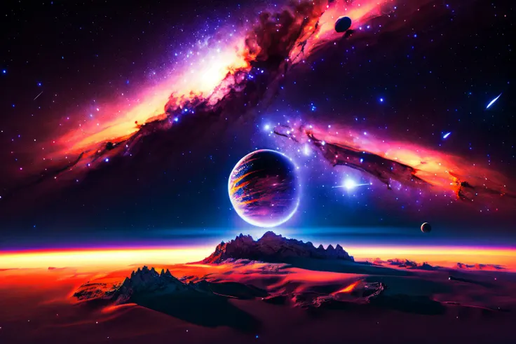 A space station located in space amidst the vast expanse of stars, planets, and galaxies would be a remarkable feat of engineering.(((masterpiece))), ((best quality)), realistic, 8k, ultra-detailed, realistic, scenery, ConceptArt, Highly detailed RAW color Photo, side Angle, (lens flare:0.7), particle effects, raytracing, cinematic lighting, shallow depth of field, photographed on a Sony Alpha 1, 50mm wide angle lens, sharp focus, cinematic film still, dynamic pose., <lora:SyFyEye1_v1.0:0.8>