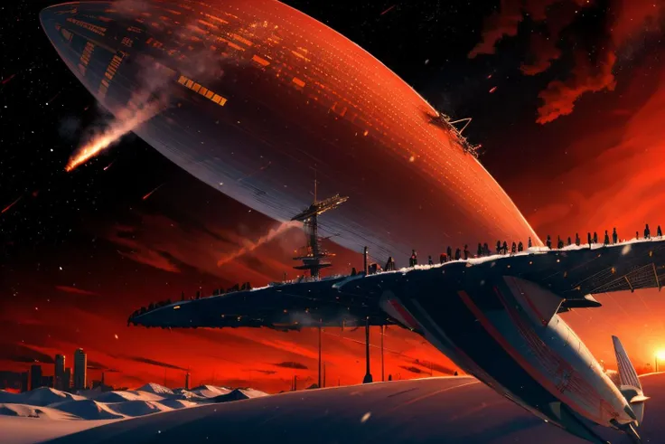 (Realistic:1.5) SyFyEye1, male focus, standing, sky, starry sky, realistic, snow, airship, sun, cloud, torii, aircraft, solo, building, no humans, multiple girls, galaxy, animal, red sky, shooting star, vehicle focus,  <lora:SyFyEye1_v2.0:0.8>