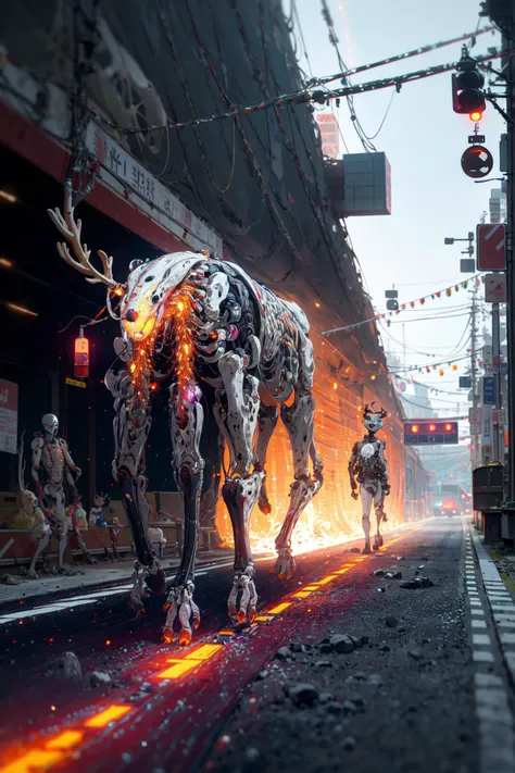 best quality, no humans, horror theme, reindeer, running on trail, motion blur, (optical fiber, mannequin, exoskeleton:1.4), mechanical hooves, animal focus, hanging flag, short hair, vehicle, tunnel, concrete, kanji, jr east, extremely detailed, masterpieces <lora:detail_slider_v4:1> <lora:soapbubblefilm_lora_unetonly:0.5>