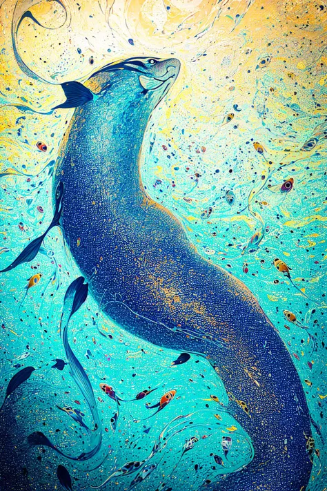 best quality, fish, mesh pattern, arowana, caustics, tyndall effect, dots and line, bubble, detailed scale, aqua theme, realistic, extremely detailed, masterpieces <lora:soapbubblefilm_lora_unetonly:0.7>
